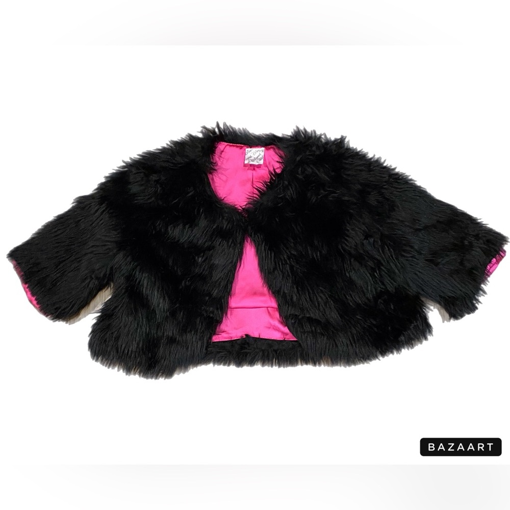 D-Signed By Disney Black Faux Fur Short Jacket Size S L Girls Satin Lining